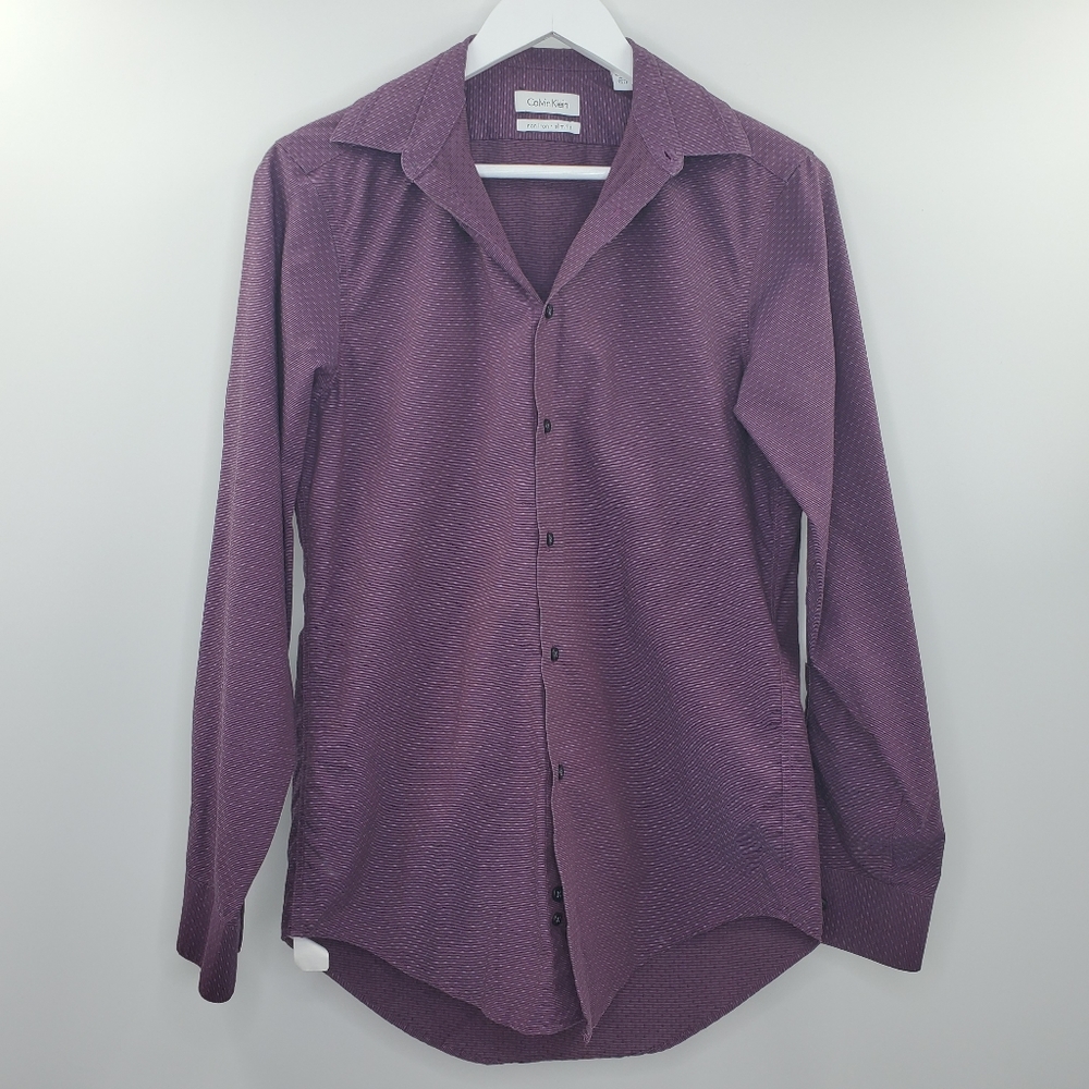 Calvin Klein Non Iron Slim Fit Button Down Shirt Purple